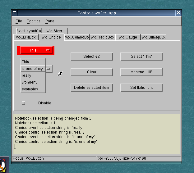 Controls sample (Linux, Motif); Wx::Choice page